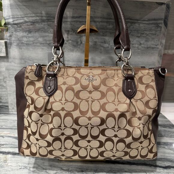 Coach Colette Carry All Tan‎ Canvas Leather Shoulder Bag